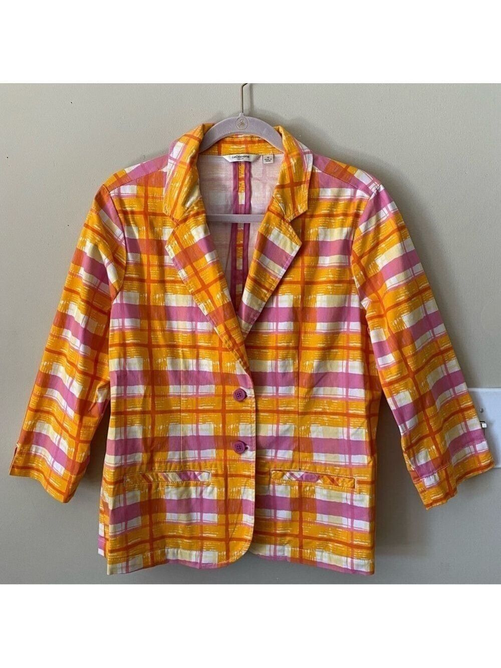 Liz Claiborne Yellow and Pink Plaid Blazer M